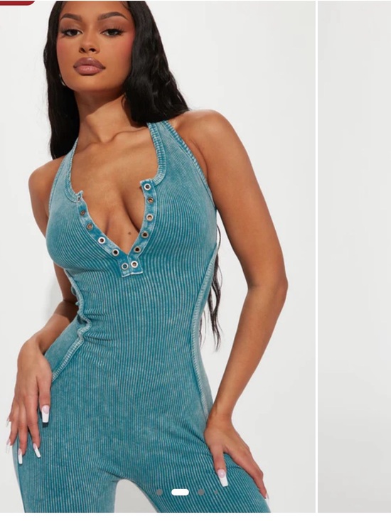 Fashion Nova Pants - Fashion Nova Teal Ribbed Halter Jumpsuit